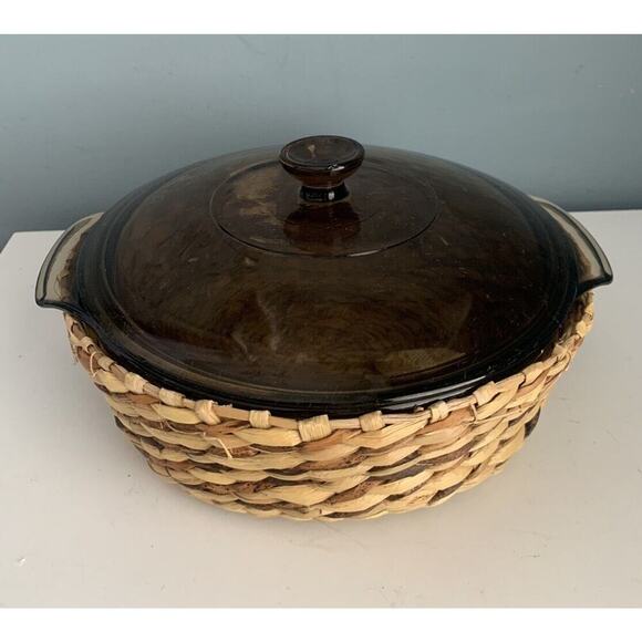 Anchor Hocking 437 Oven Proof 1-1/2 Qt Brown Baking Casserole Dish Lid & Basket - Picture 2 of 13
